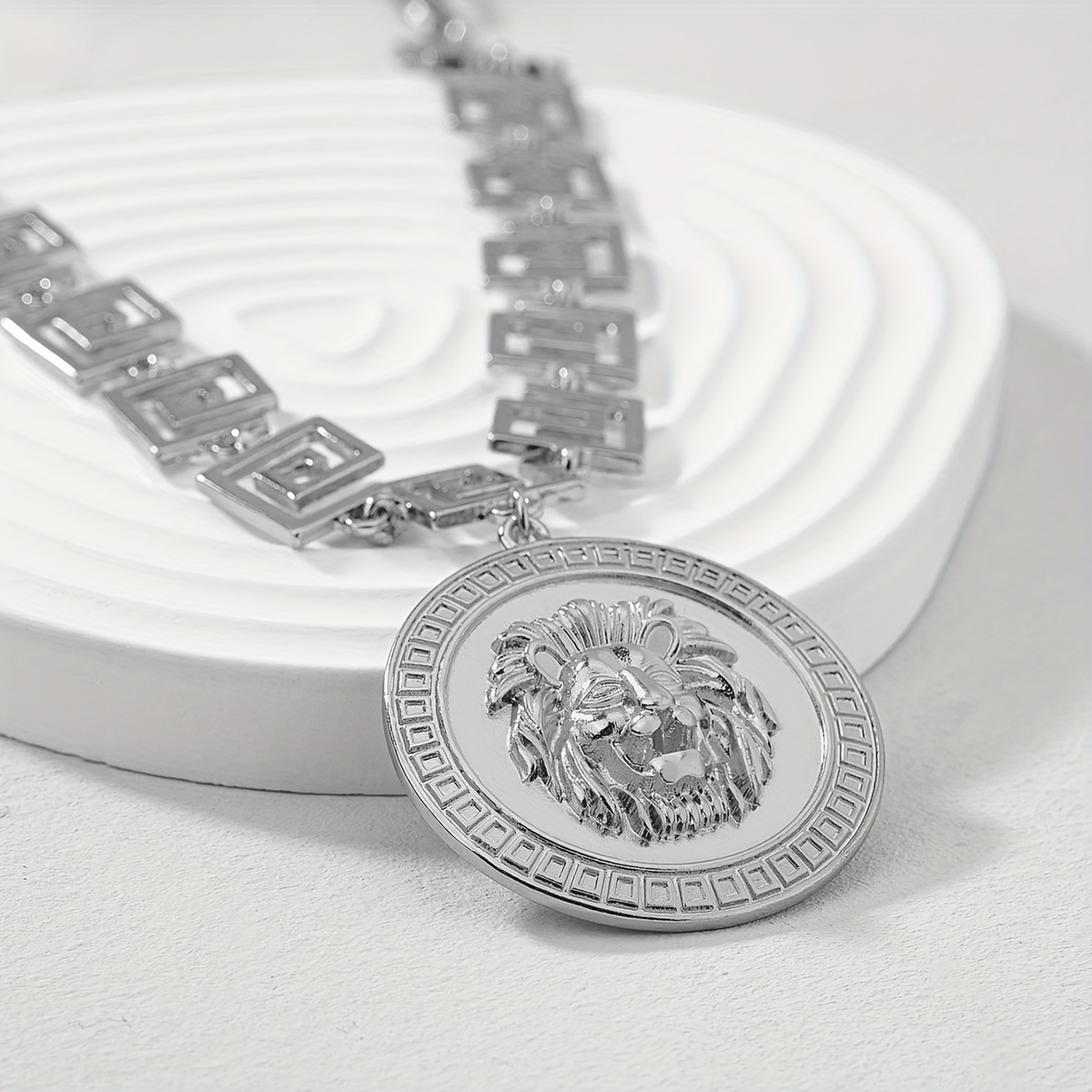 Geometric Lion Head Pendant Necklace for Women